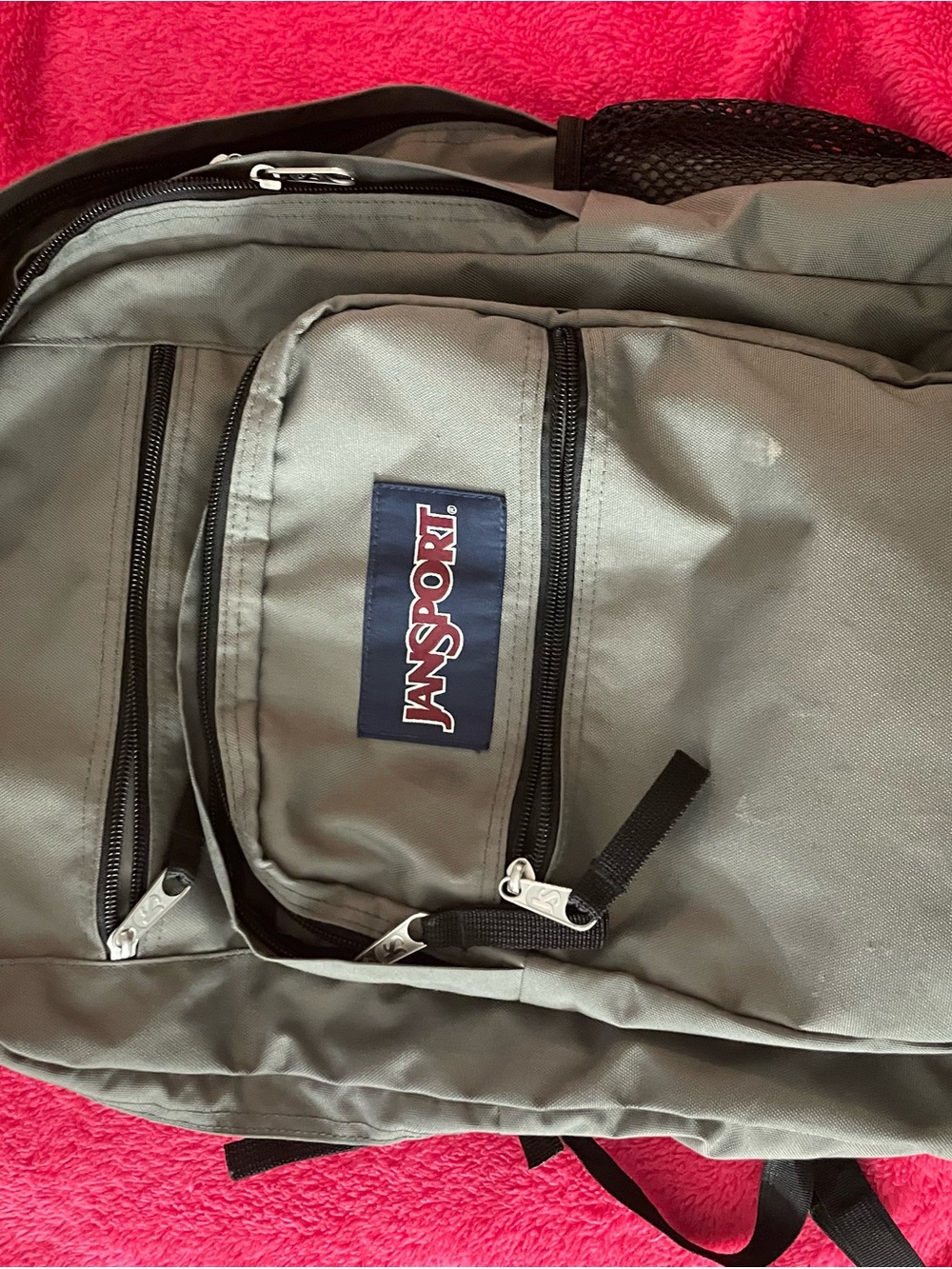Jansport Gray Backpack with Navy Logo Patch